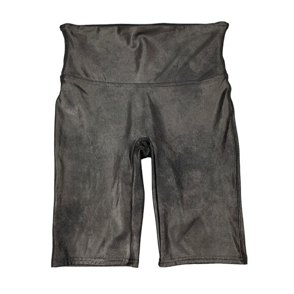 Spanx Short Women M Medium Black Faux Leather Wide Waistband Ledershorts Pull On - Picture 1 of 13